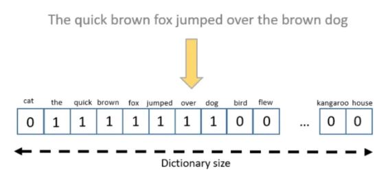 One-hot vectorisation [taken from [Text Encoding: A Review](https://towardsdatascience.com/text-encoding-a-review-7c929514cccf)]